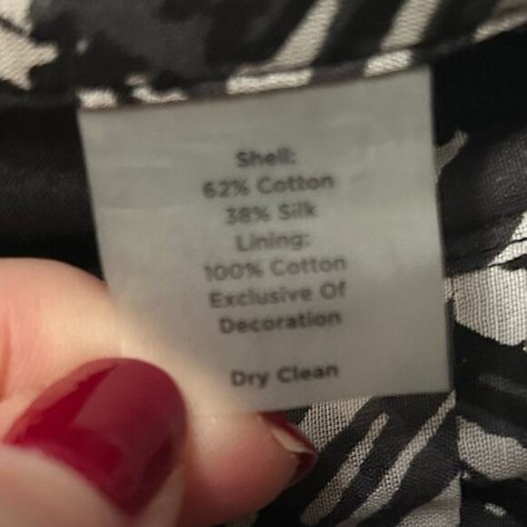 Talbots Silk Cotton Blend Black White A Line Pleated Knee Length Skirt Sz 14P - Picture 6 of 10